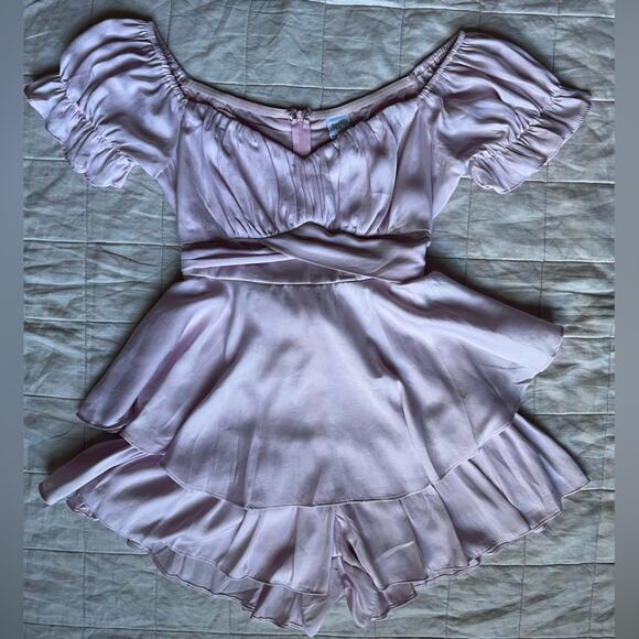 Selfie Leslie Pastel Pink Coquette Bow Tie Back Ruffled Milkmaid Romper - Medium - Picture 1 of 11